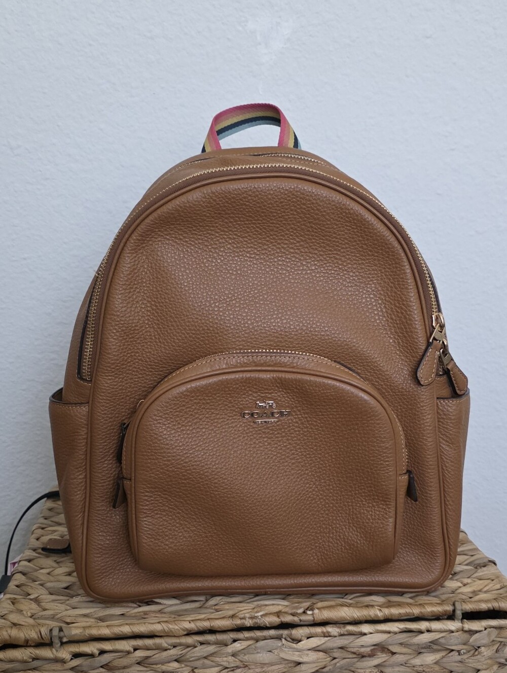 Coach Pebbled Leather Backpack in Saddle